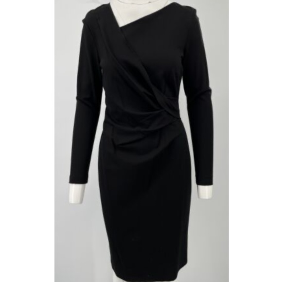 NWD Escada 'Dirgni' Black Long Sleeve Faux-Wrap Draped Stretch Dress sz 38 - Picture 1 of 5